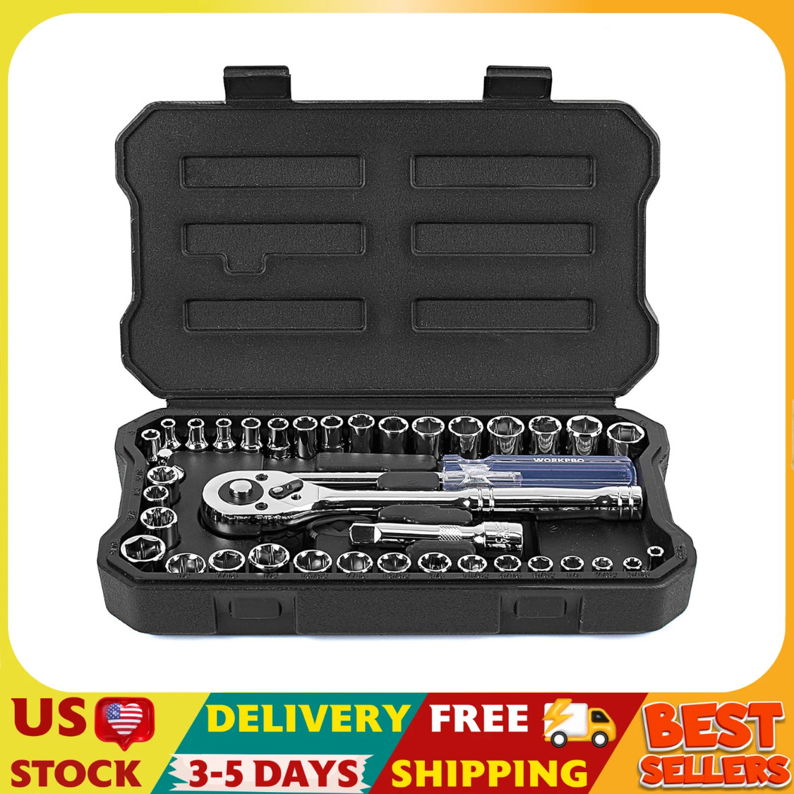 39-Piece Drive Socket Set 1/4»3/8», CR-V Metric and Imperial Sockets with Quic