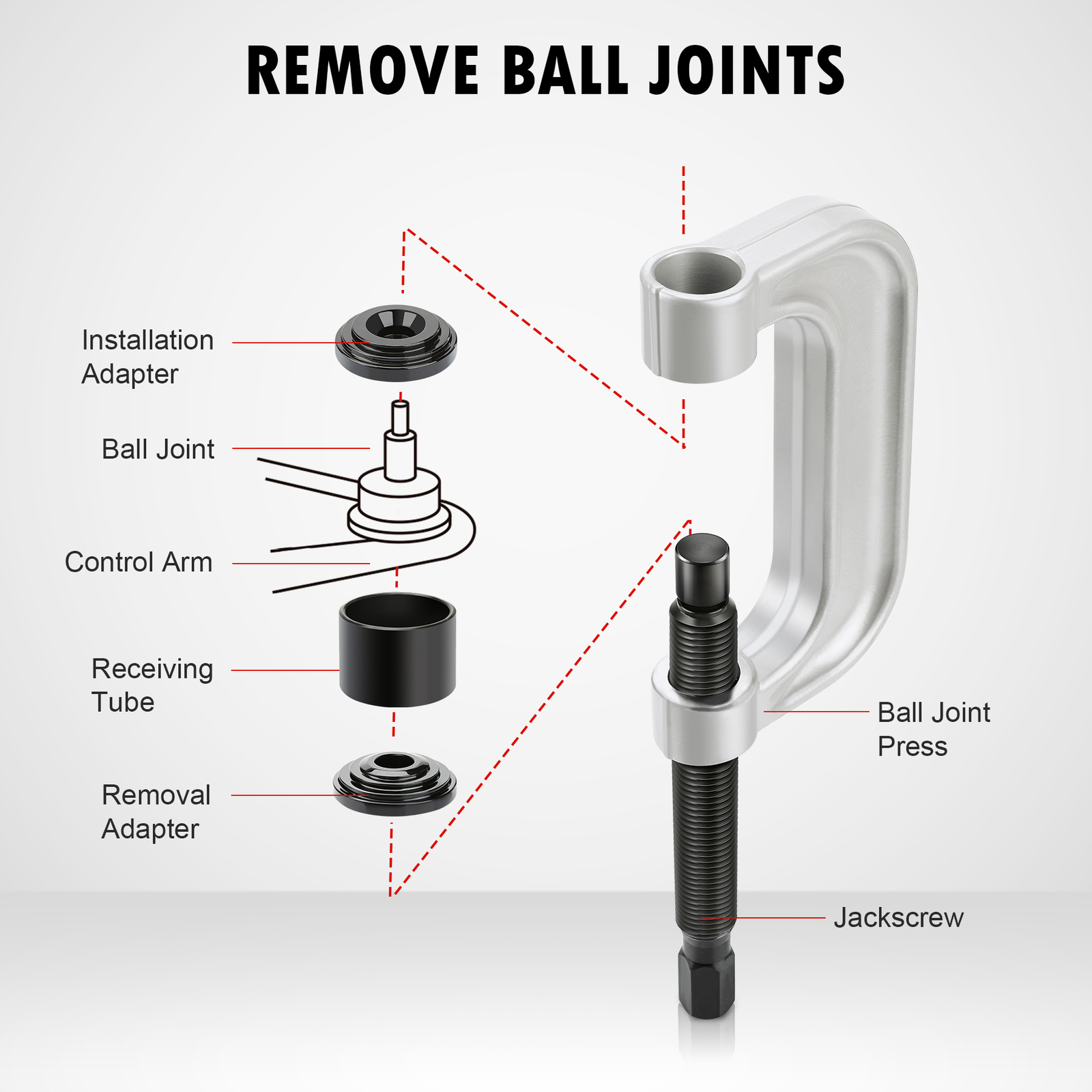 OMT 4 in 1 Ball Joint Press & U Joint Removal Tool Kit w 4-Wheel Drive Adapters