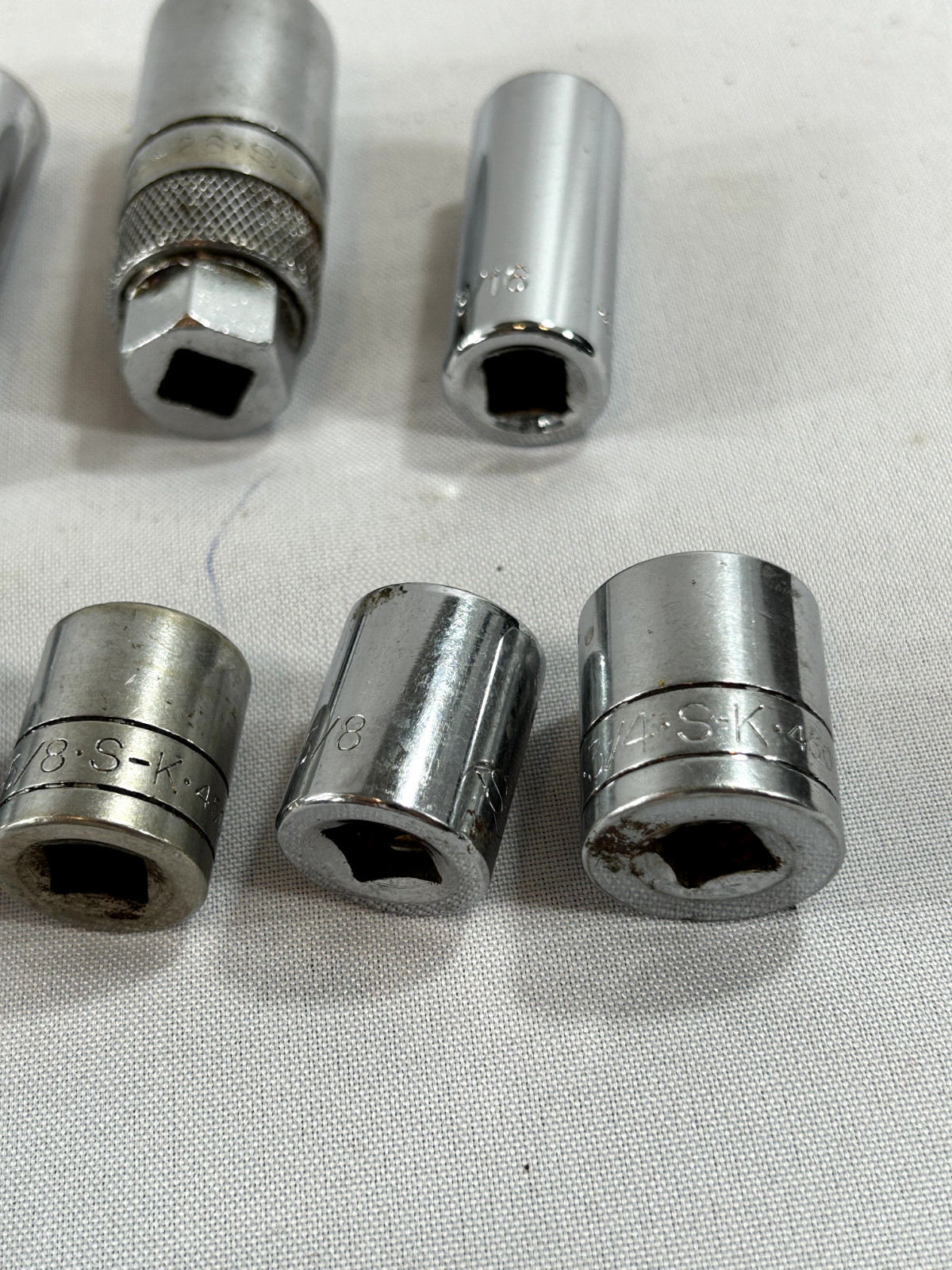 Lot of S-K Sockets – 29 Pieces – All different types 26 3/8 Drive- 1/2 Drive