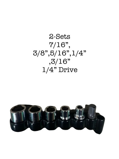SOCKET SET 6-Pcs (2 SETS) 7/16″-3/8″-5/16″-1/4″-3/16″- 1/4 Driver. FREE SHIPPING