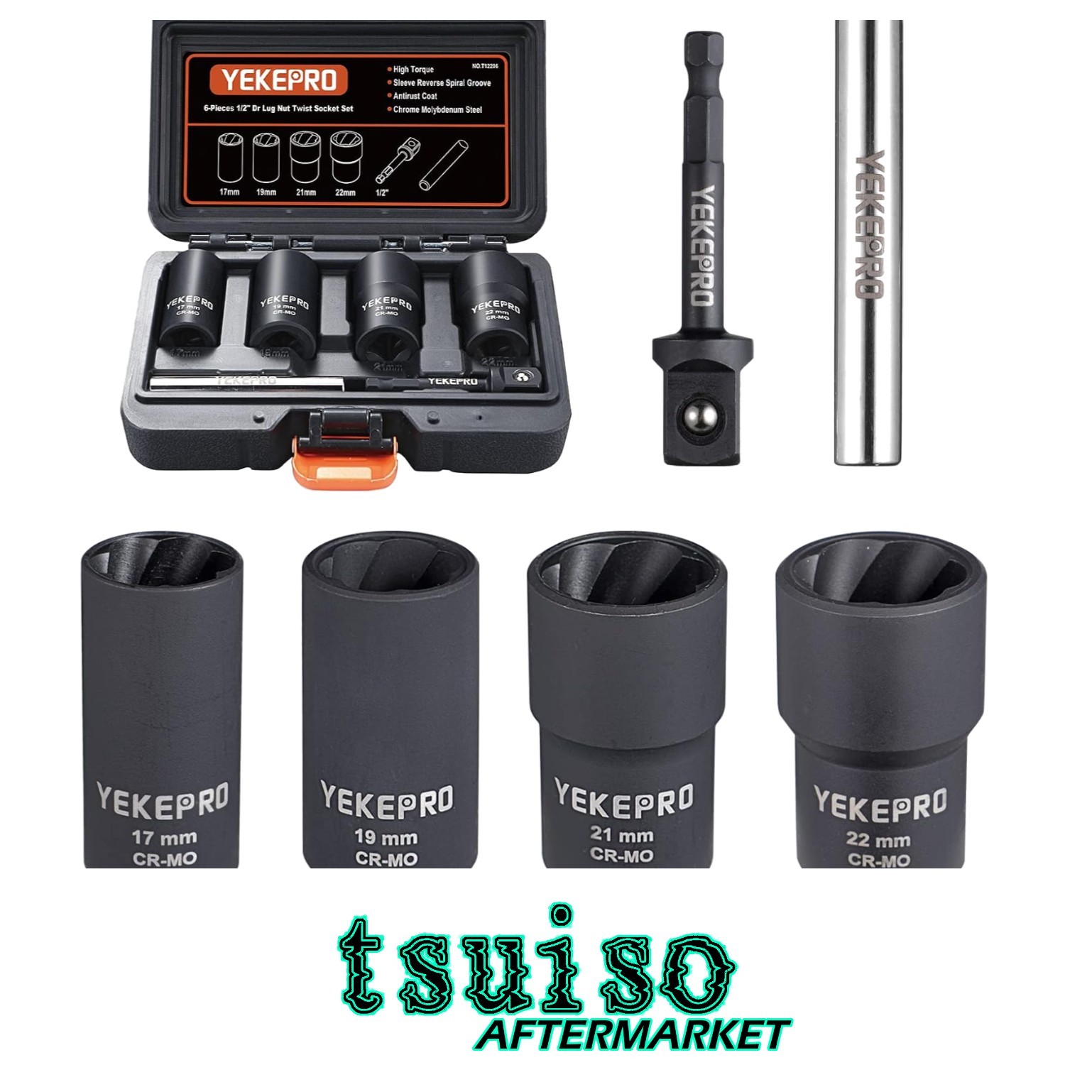 Durable Bolt Extractor Set – 6-Piece 1/2-Inch Drive Lug Nut Remover Kit