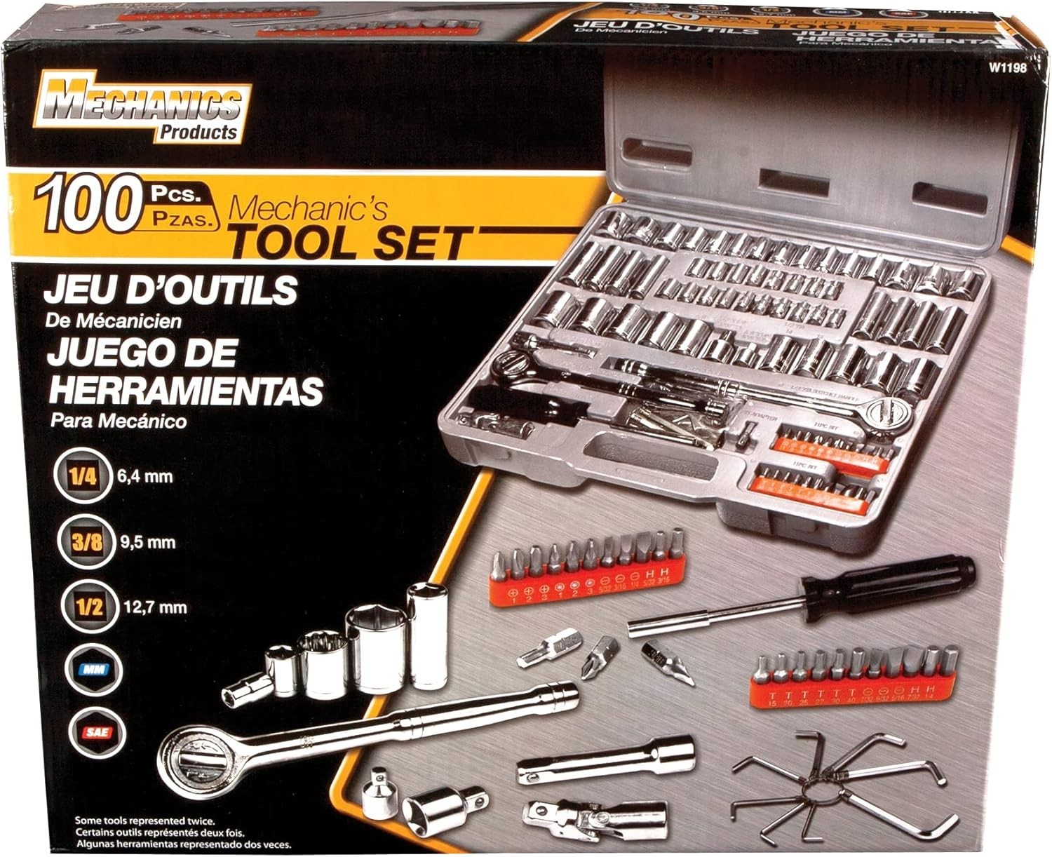 100-Piece Professional Socket and Bit Set – SAE/Metric Ratchet Collection