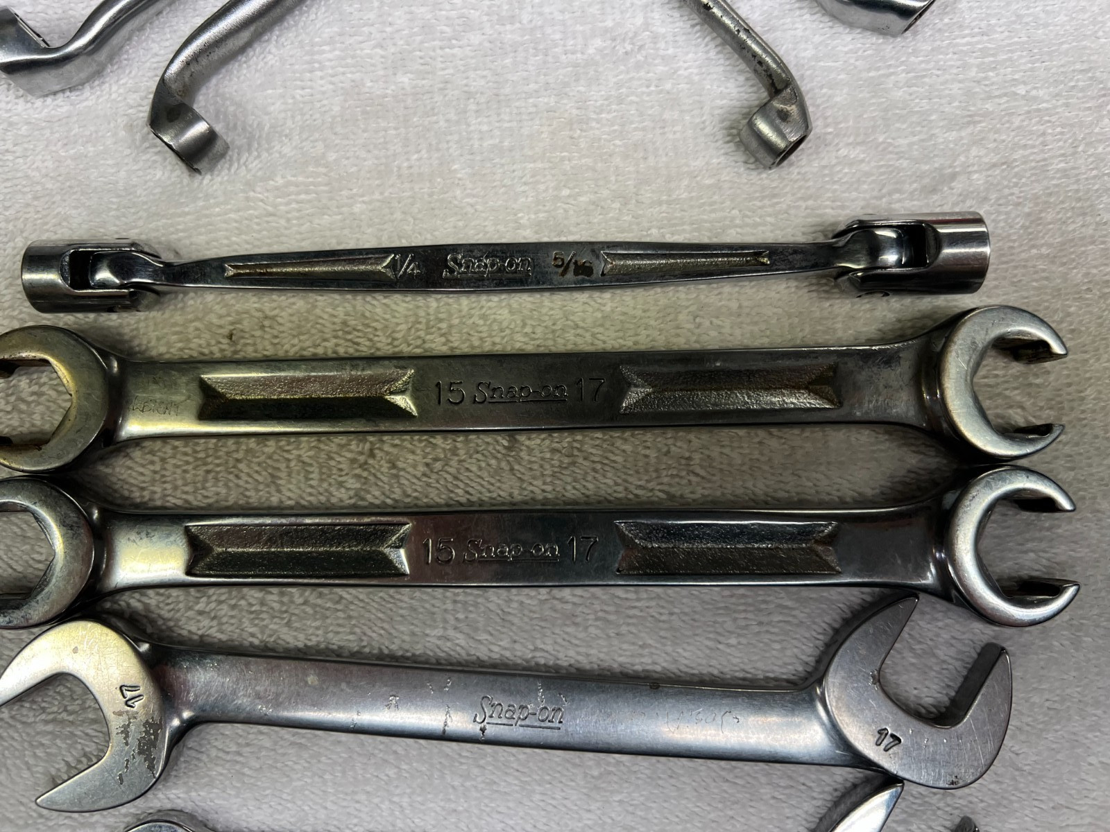 Snap On wrenches Open end/Flare/L shaped some are SAE some Metric Lot of 9