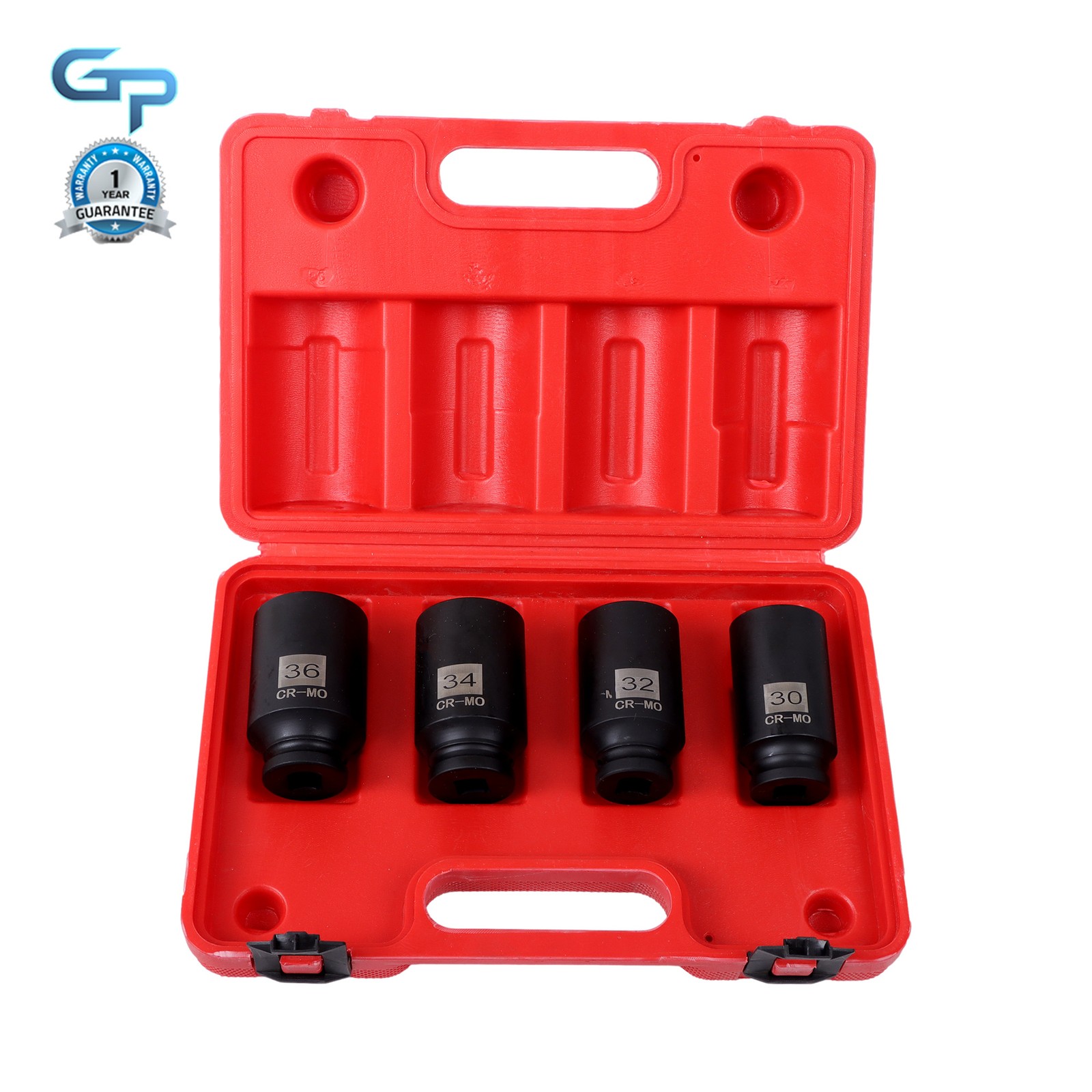 4pc 12 Point 1/2″ Drive Deep Spindle Axle Nut Socket Set 30mm 32mm 34mm 36mm