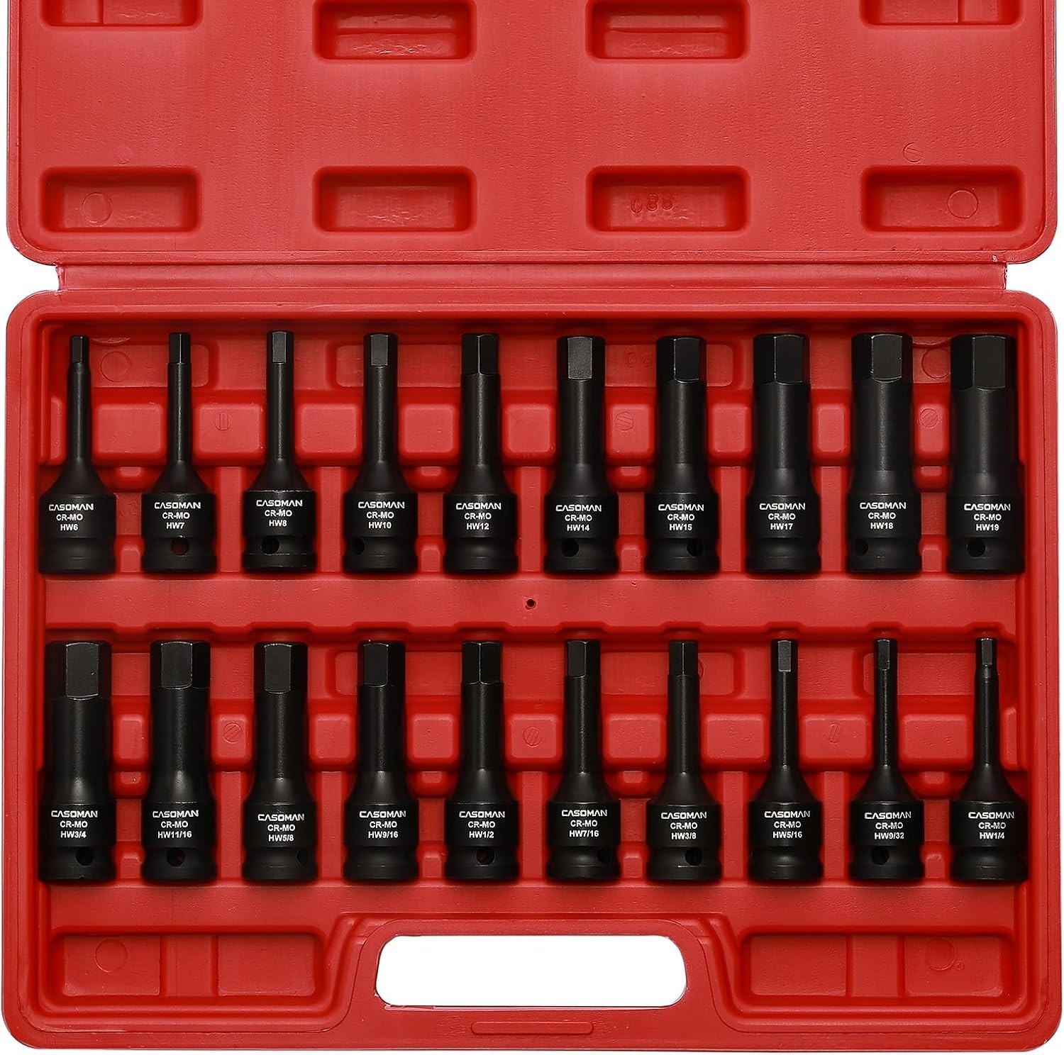 1/2in Drive Master Impact Hex Bit Socket Set SAE Metric 20PC Cr-Mo Steel