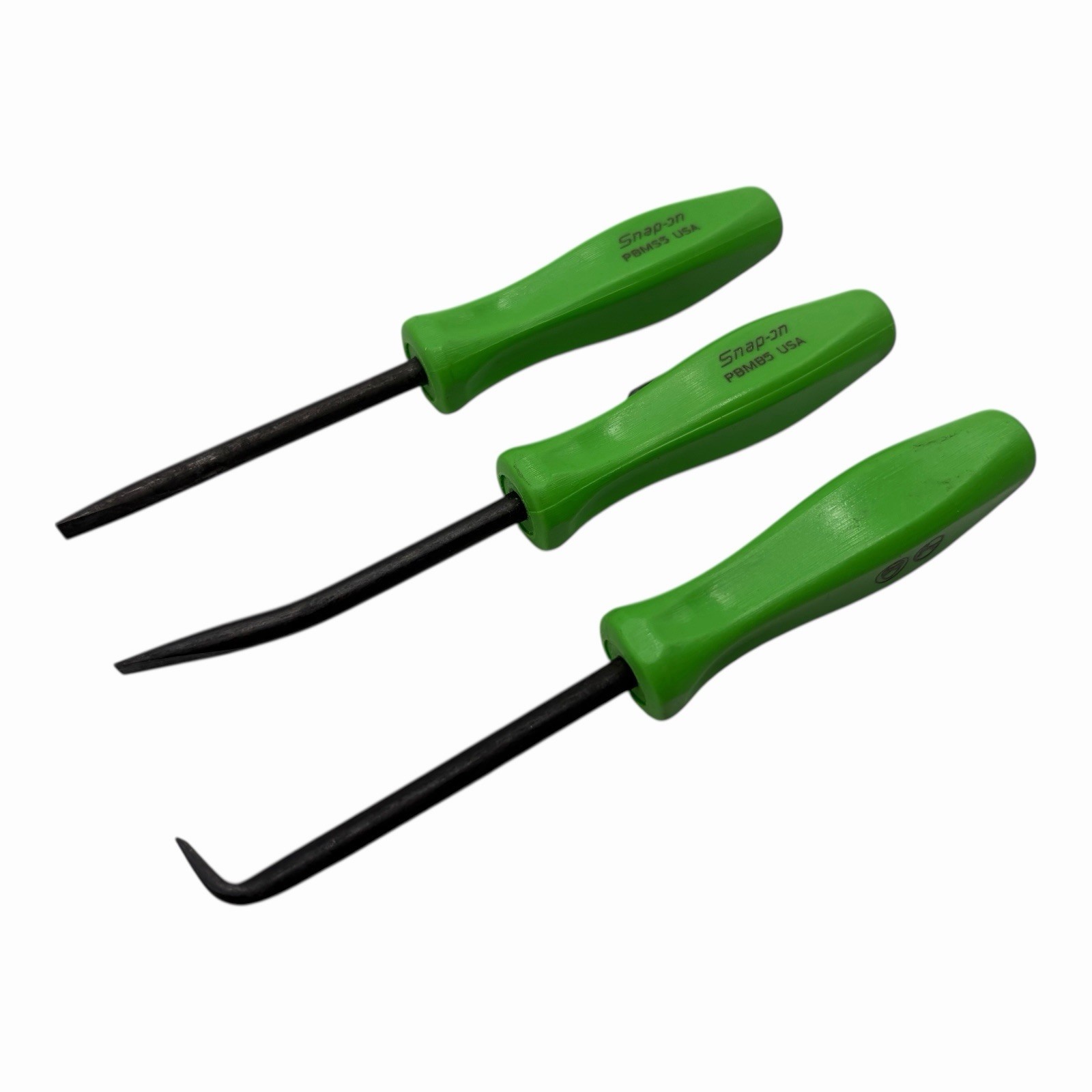 Snap On Tools Mini Pocket Pry Bar Set 3 piece Green 5 inch Straight Bent 90