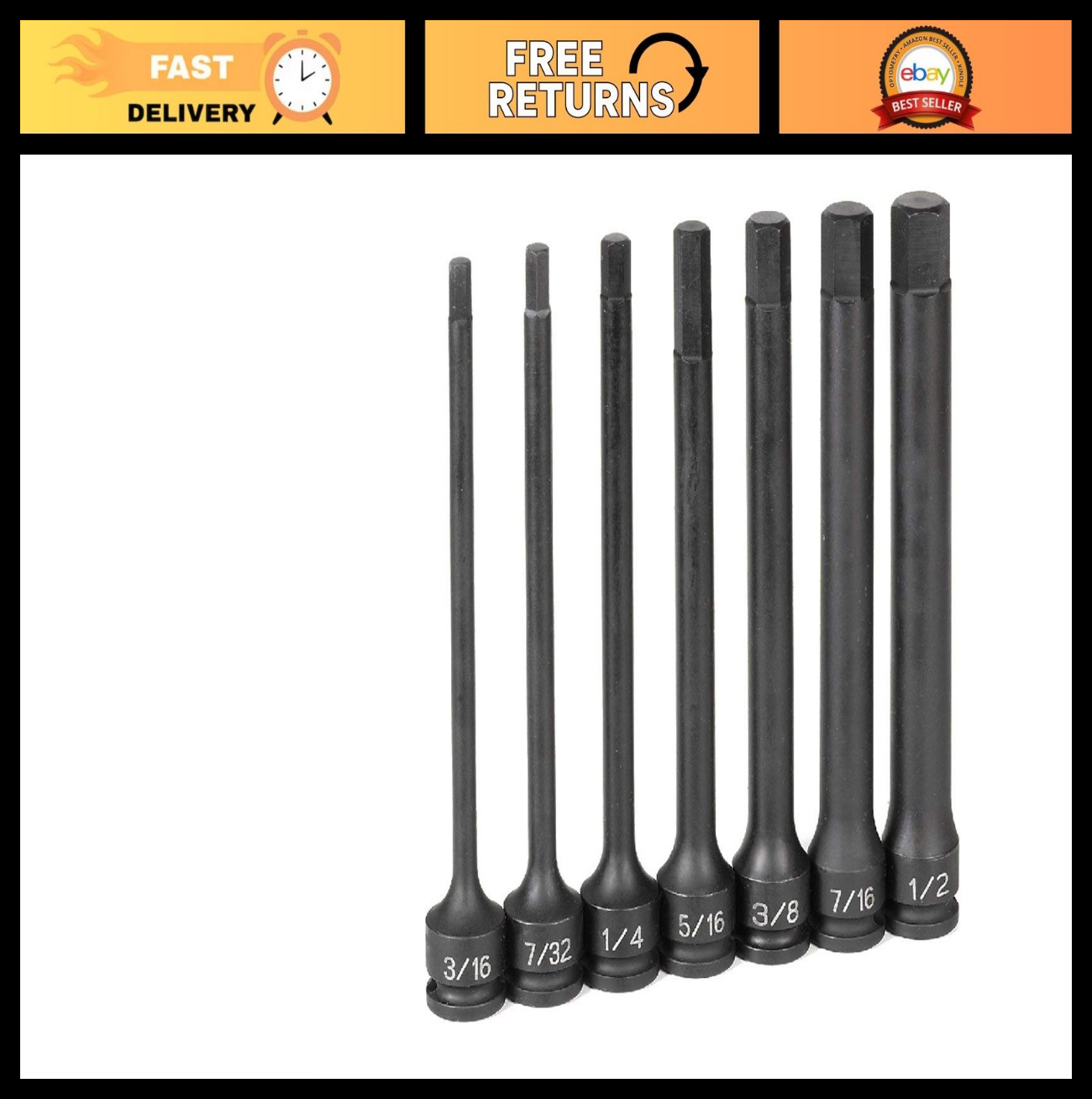 Hex Driver Socket Set 1/2″ Drive, 12-Piece, Grey Finish, Durable Tool Kit