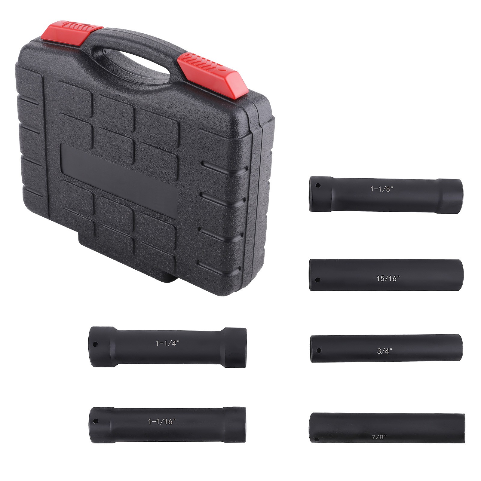 6* 1/2 Inch Drive Extended Length Impact Socket Set Heavy Duty W/ Storage Case