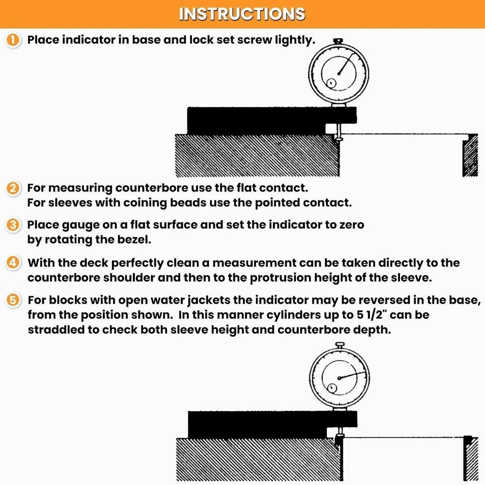 Dial Indicator 1” 0-100mm Diesel Cylinder Sleeve Height, Counterbore Gage #6434