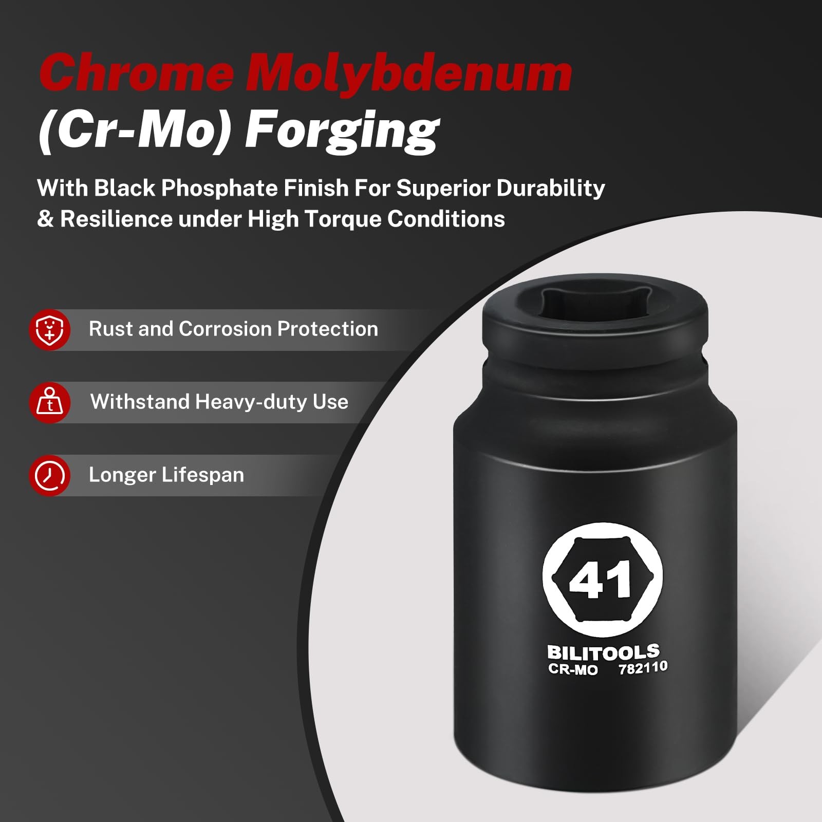 3/4 Drive Deep Impact Socket 41mm, Metric, CR-MO Steel, 6 Pt. Impact Grade He…