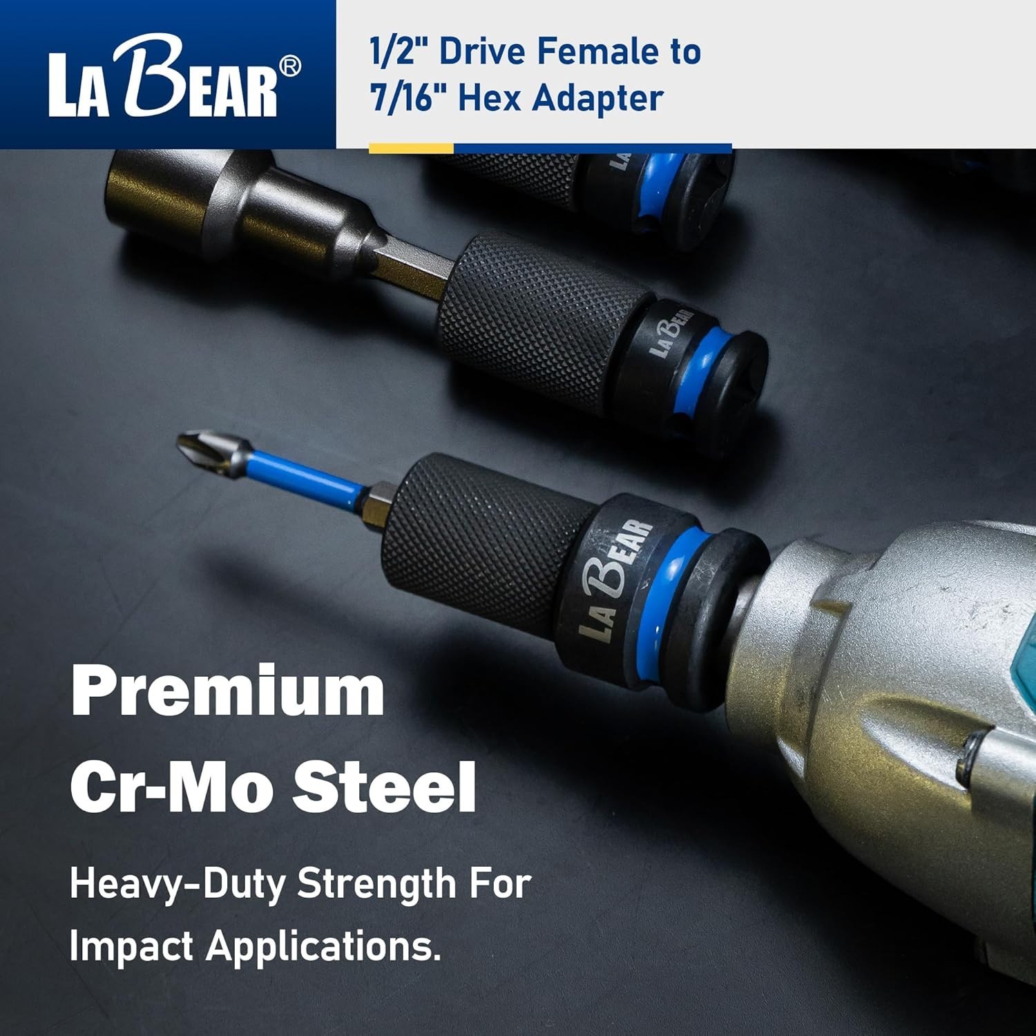 Impact Wrench Adapter, 1/2″ Drive Female to 7/16″ Hex Converter, Quick Releas…