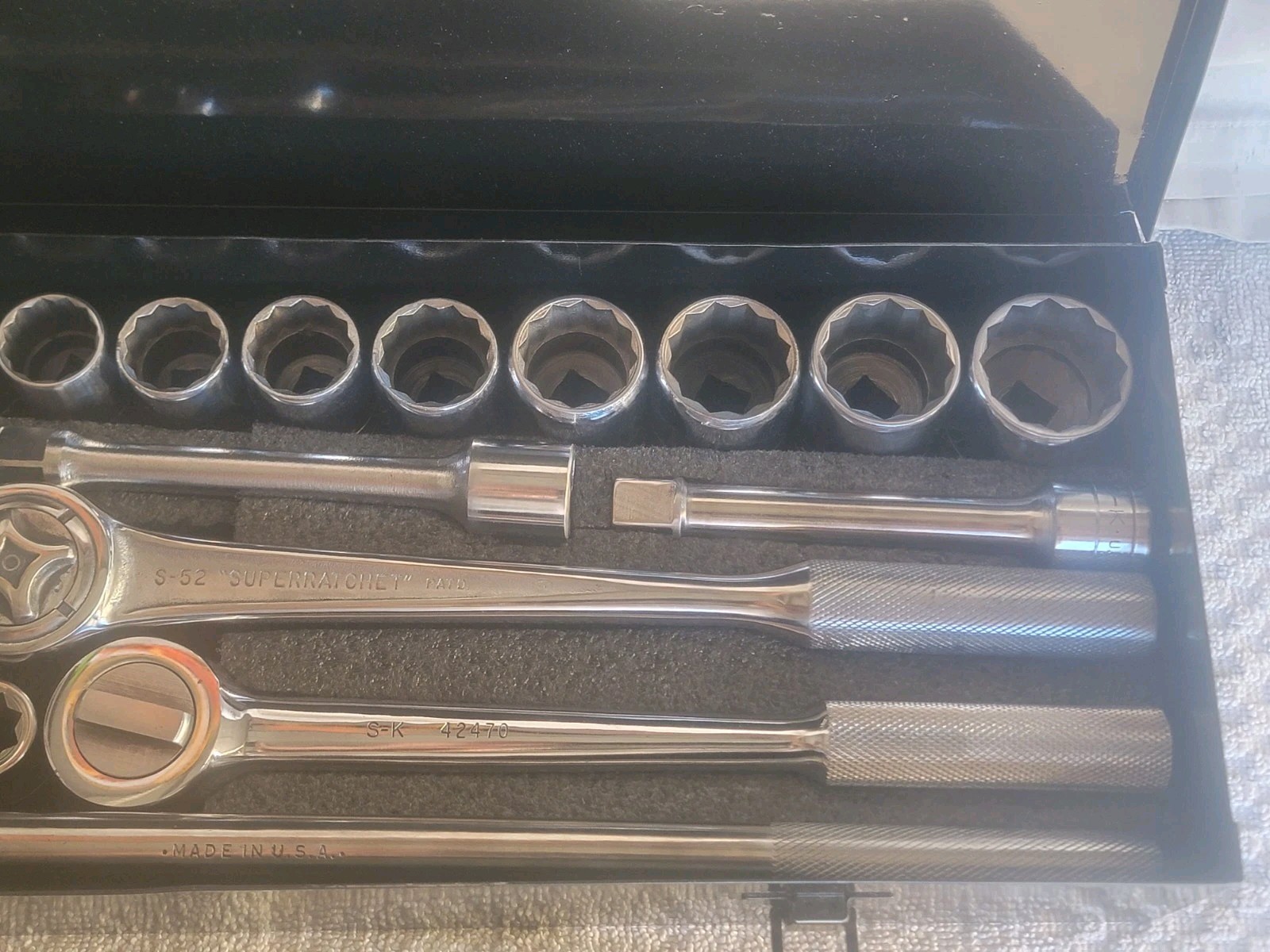 S-K Tools WAYNE Others 34pcs Socket Ratchet Set 3/8- 1-1/4″ Metal Box w/foam EXC