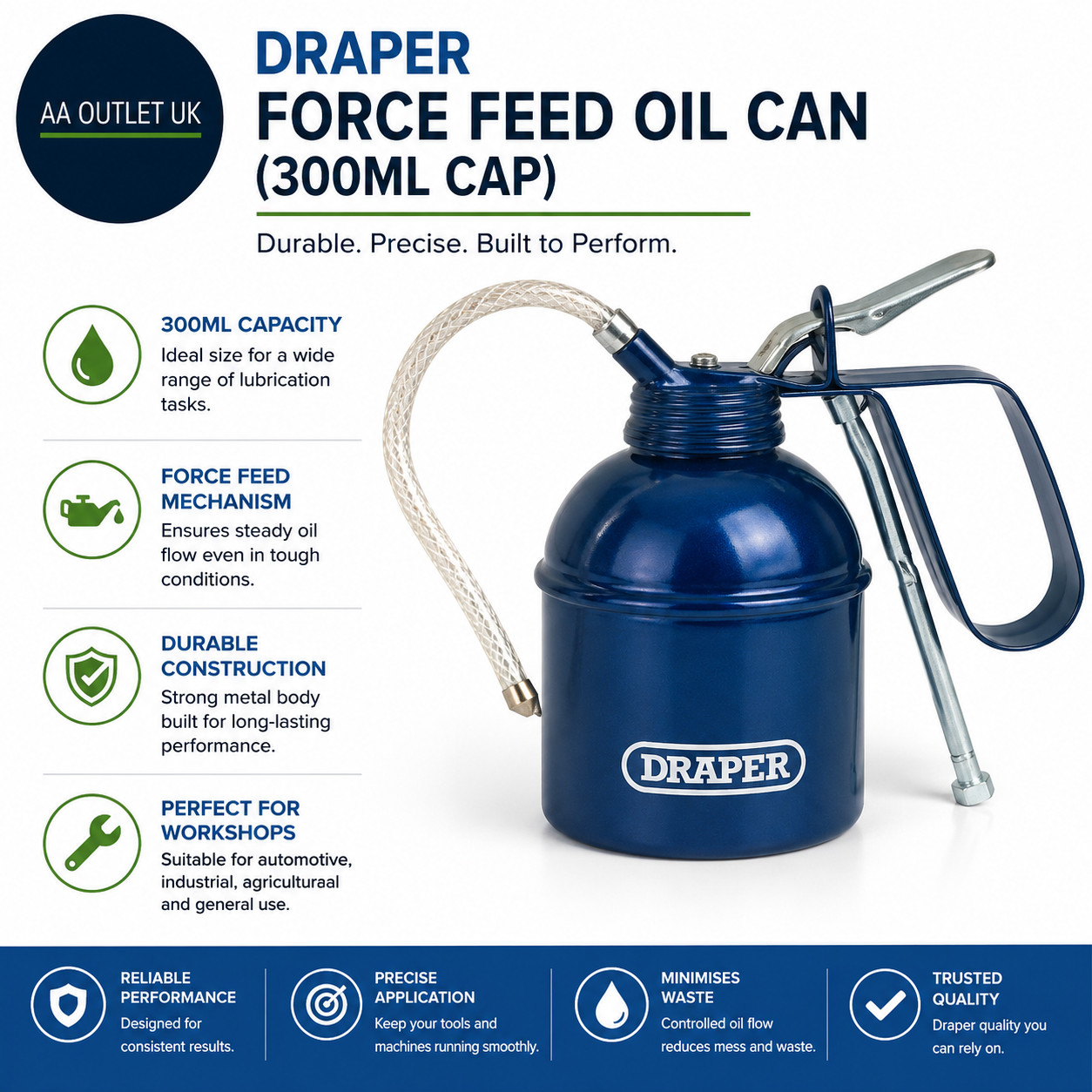 Draper 21718 Force Feed Oil Can 300ml Cap Polyethylen hoher Dichte