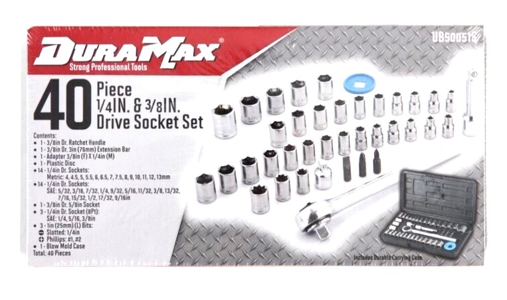 40pc DuraMax 1/4 & 3/8″ Drive Shallow Socket Ratchet Extension Bar Set #UB50051S