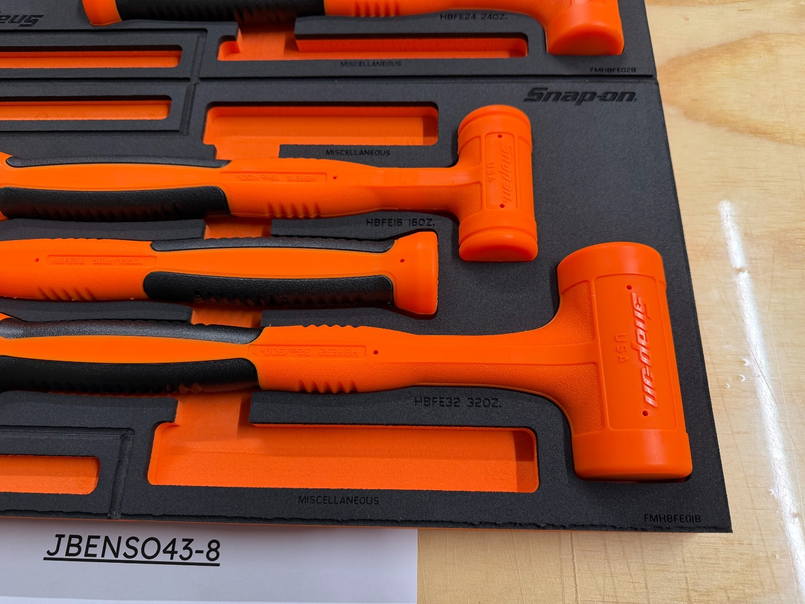 Snap-on Tools NEW ORANGE 6pc Soft Grip DeadBlow Soft Face Hammer Master Foam Set