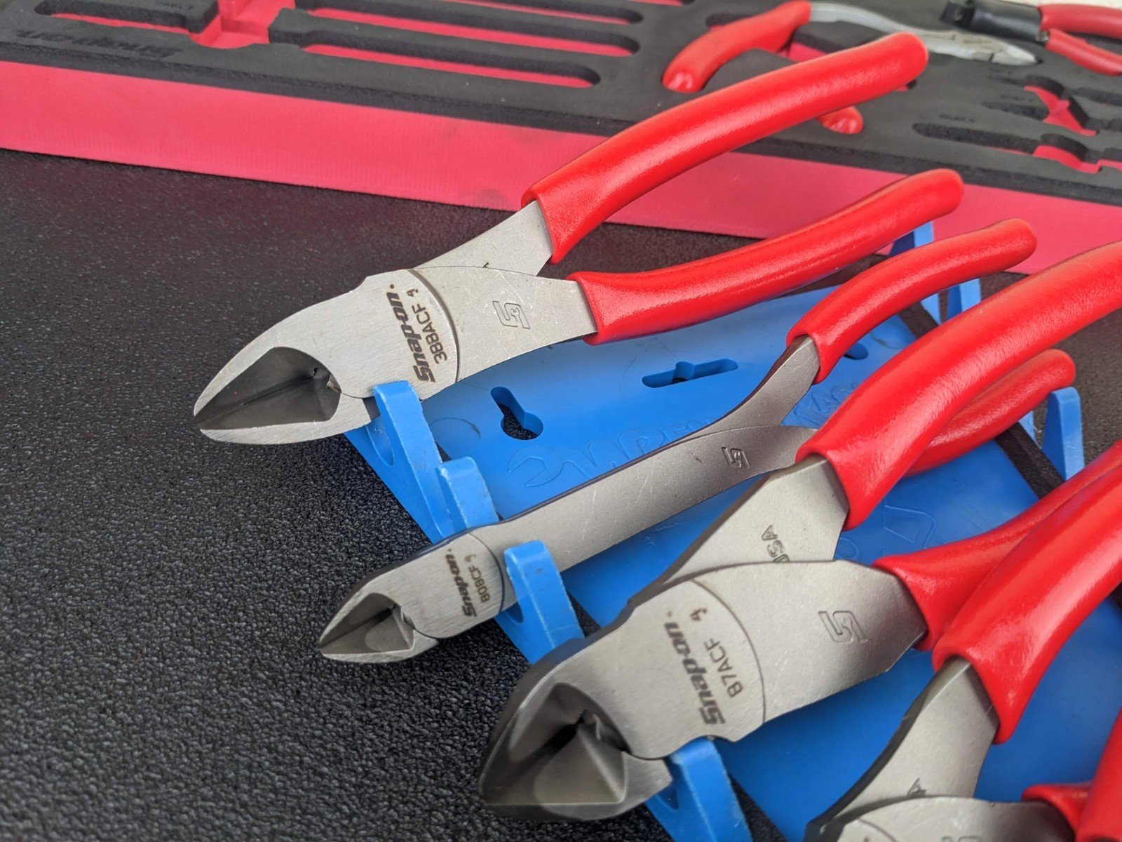 #bp051 Snap-on USA NEW RED 10-Piece Diagonal Cutter Pliers Foam Set PLDC1000FR