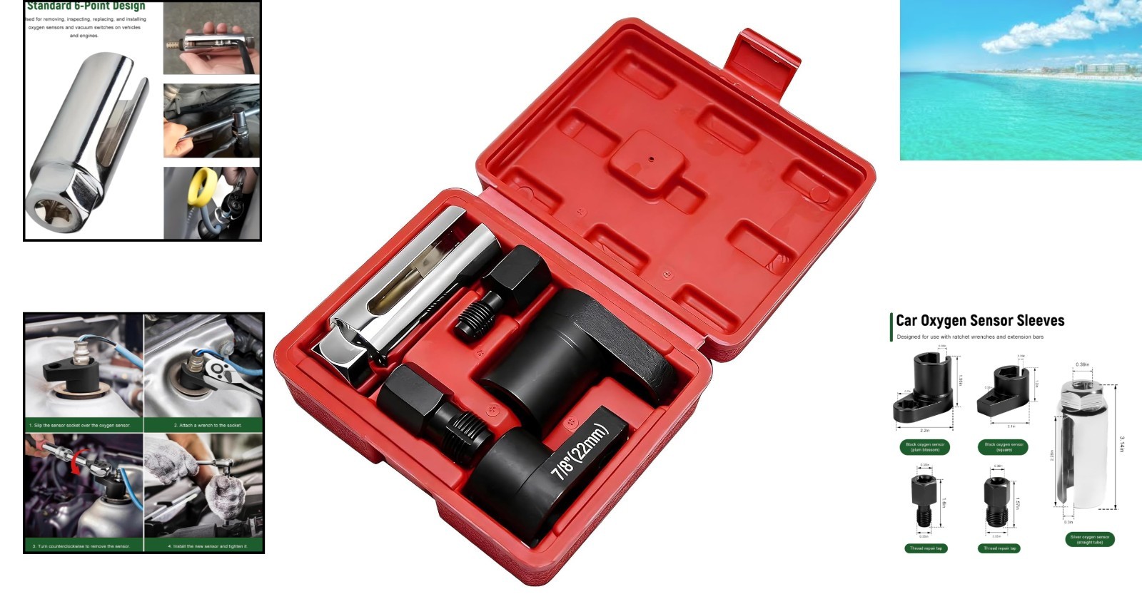 5-Piece Oxygen Sensor Tool Kit – Chromium-Vanadium Steel for Easy Repairs