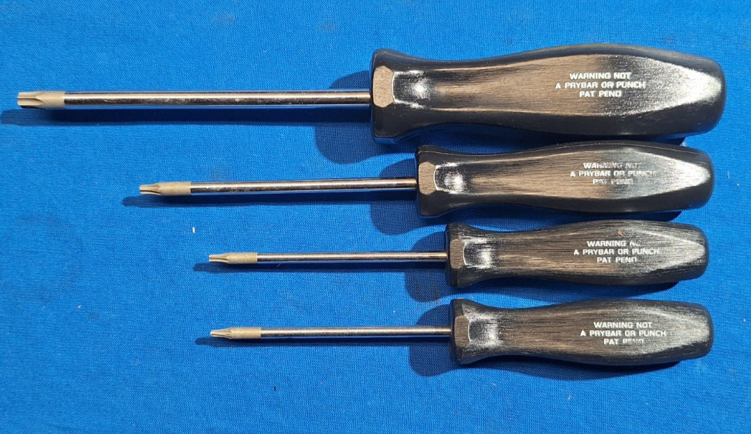 Snap-On 4 piece torx driver set hard black handles T30, T15, T10, T8 SDTX530