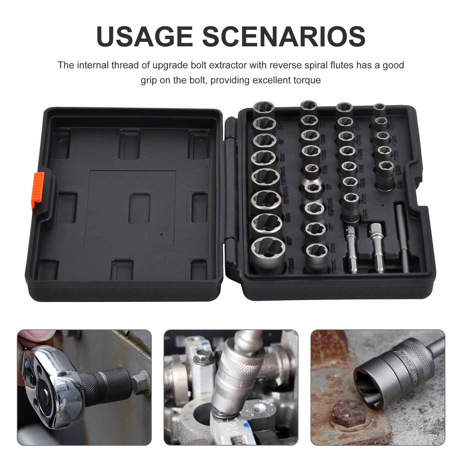 32pc Bolt Extractor Set, Impact Bolt & Nut Remover Set, 1/4″ & 3/8″ Square Drive