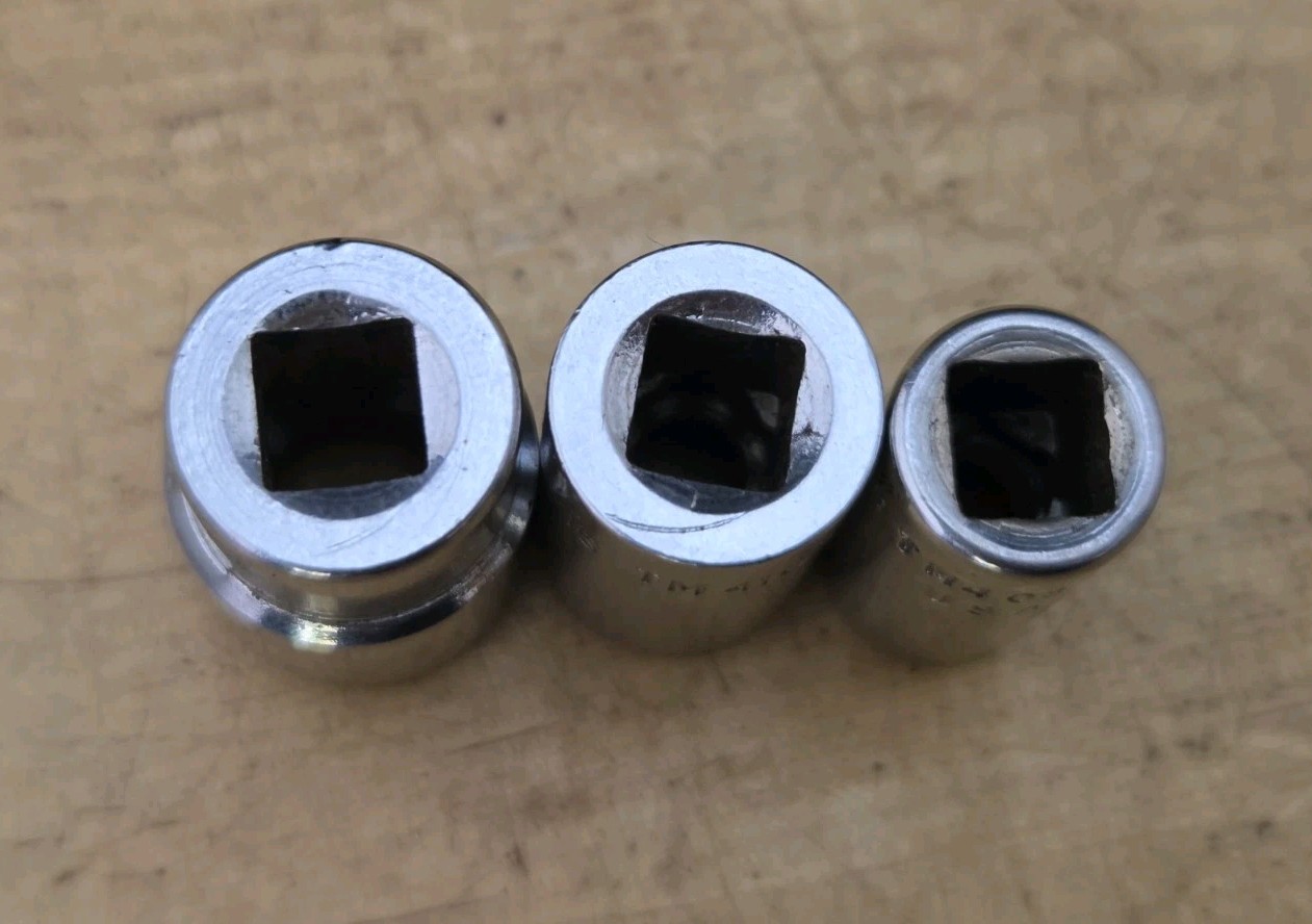 Snap On TM412, 410, 408-1/4″ Dr 3 Pc SAE 8 Pt Double Square Sockets 1/4,5/16,3/8
