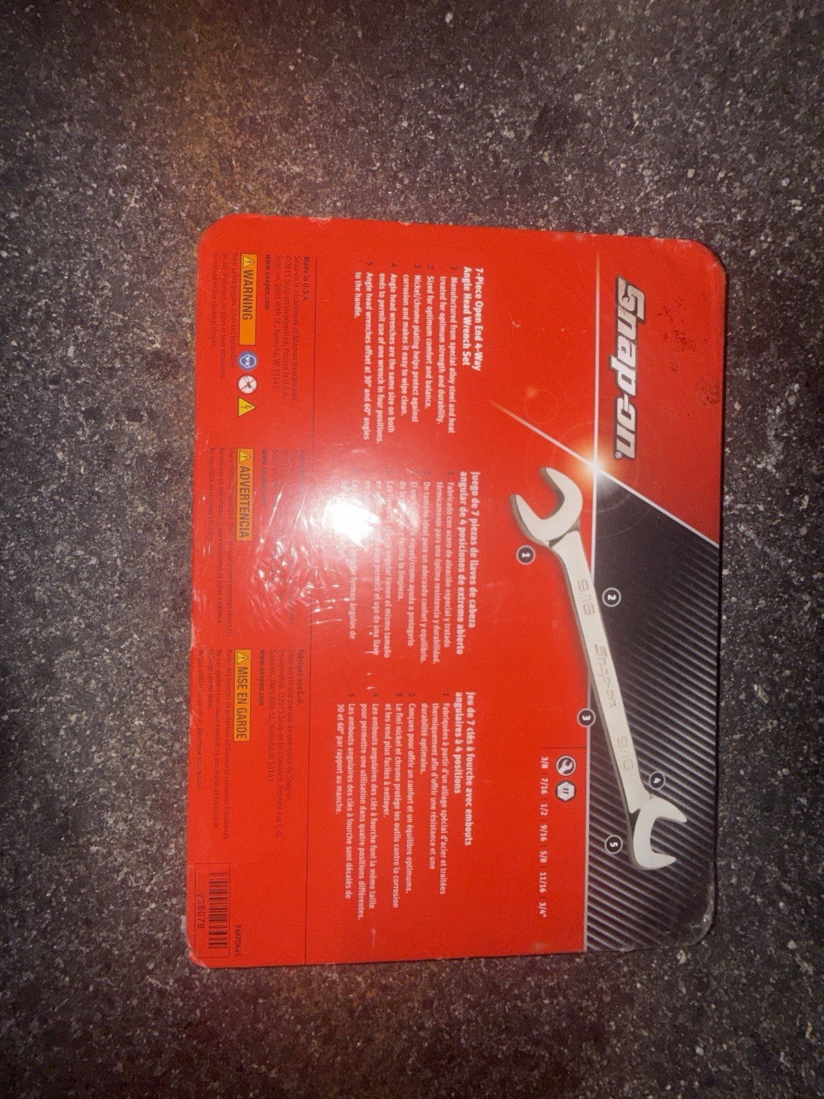 Snap On VS807B 7 Piece 4-Way Angle Head Open End Wrench Set New Sealed USA