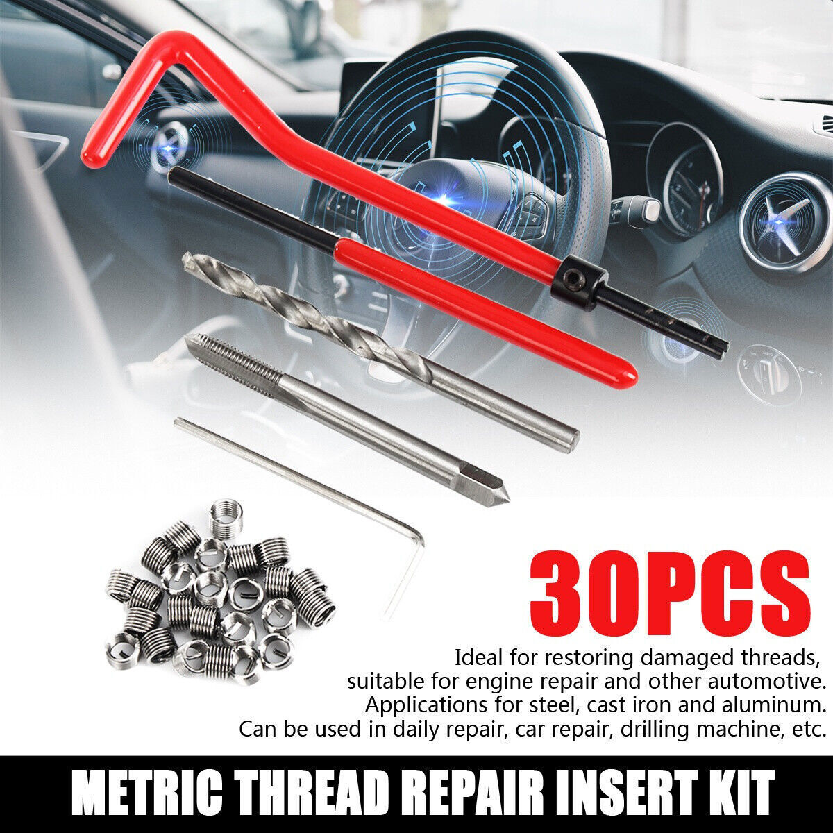 30Pcs Metric Wire Thread Repair Insert Kit M5 Car Pro Coil Tool Twist Drill Bit