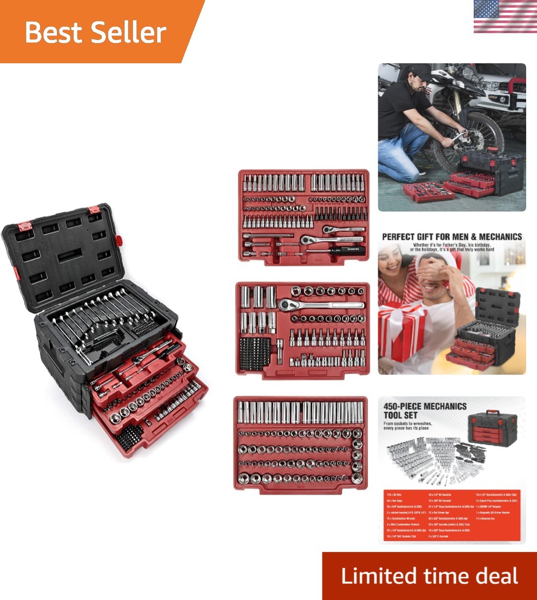 Comprehensive 450-Piece Tool Set with Rust-Resistant Chrome Finish for Repairs