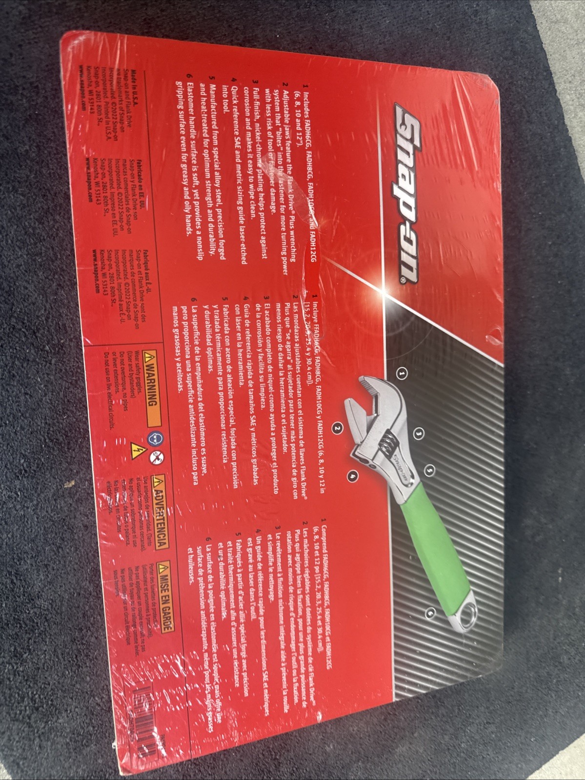 For SNAP ON FADH704C G GREEN 6″ 8″ 10″ 12″ Flank Dr Plus Adjustable Wrench Set
