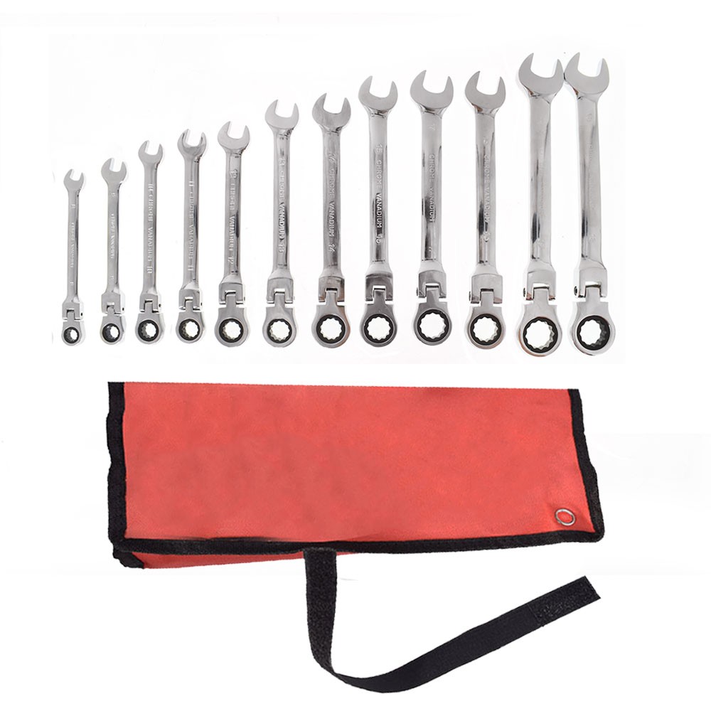LABLT Metric Flexible Head Ratcheting Wrench Combination Spanner Tool Set 8-19mm