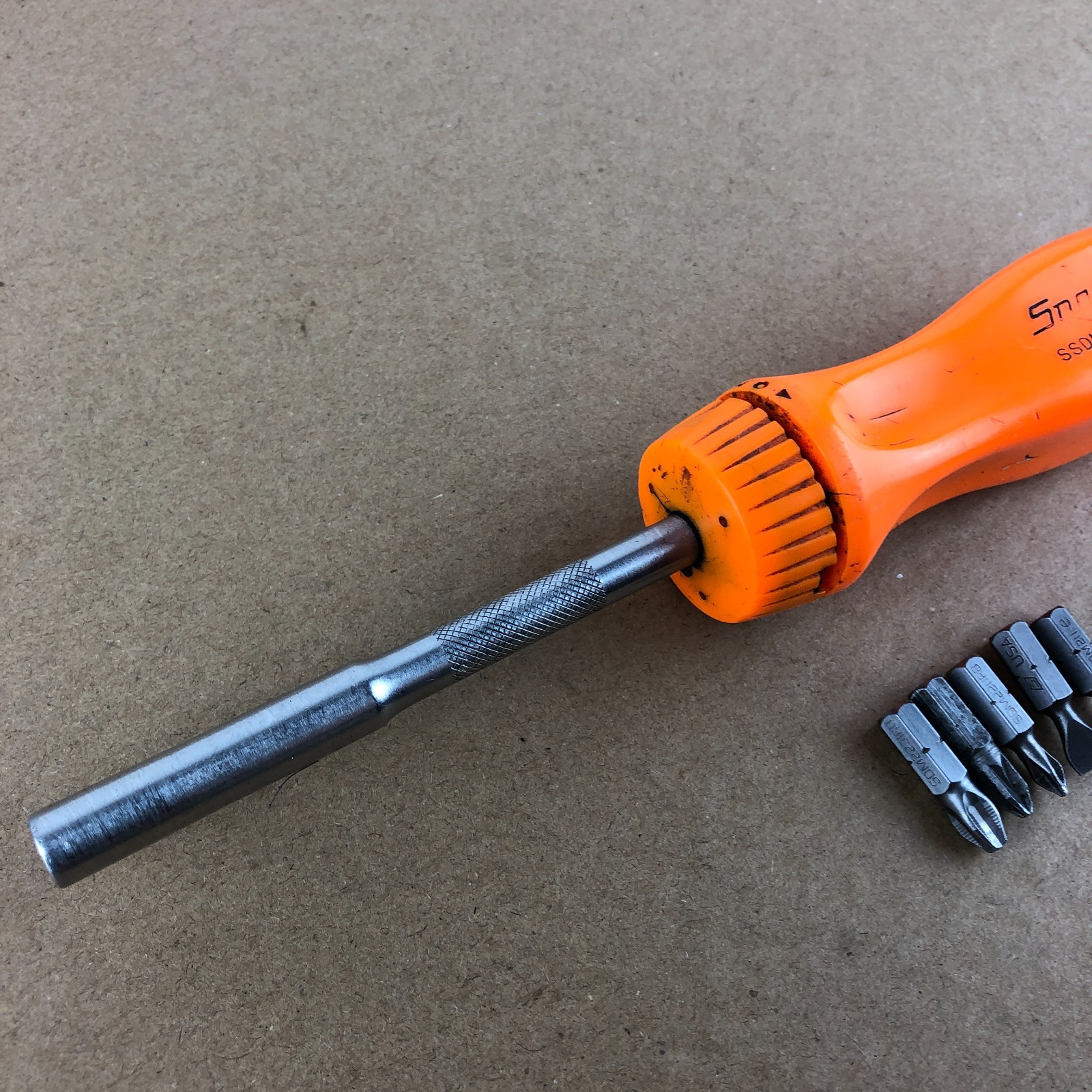 Snap-On Ratcheting Screwdriver with Bits SSDMR4A Vintage Orange Made in USA