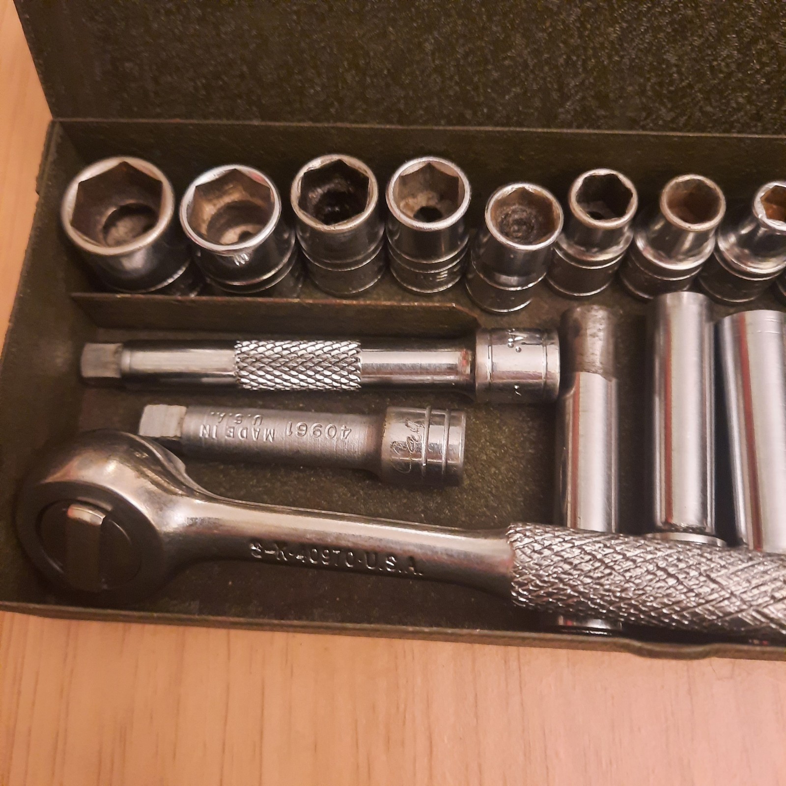 Vtg S-K/S-K Wayne 1/4″ Drive 20 pc Deep/Shallow SAE Socket Set And More! USA.