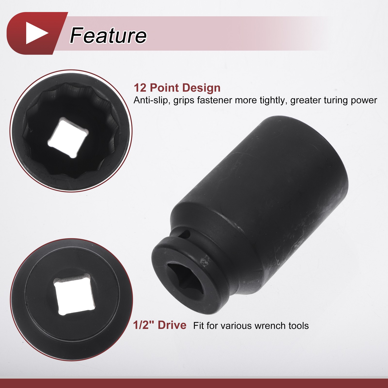 Universal 1/2 Inch Drive Impact Socket 33mm 12 Point High Carbon Steel 1 Pcs