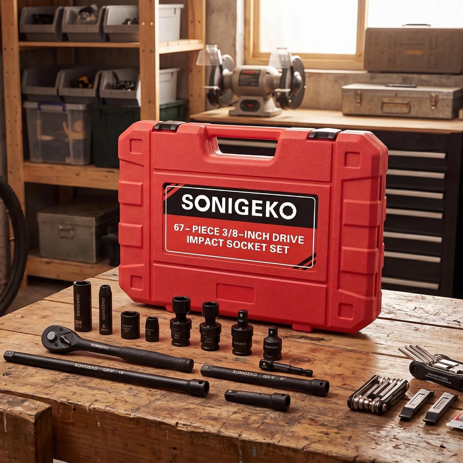 3/8″ Drive Impact Socket Set, 67-Piece Standard Metric SAE CR-V Steel