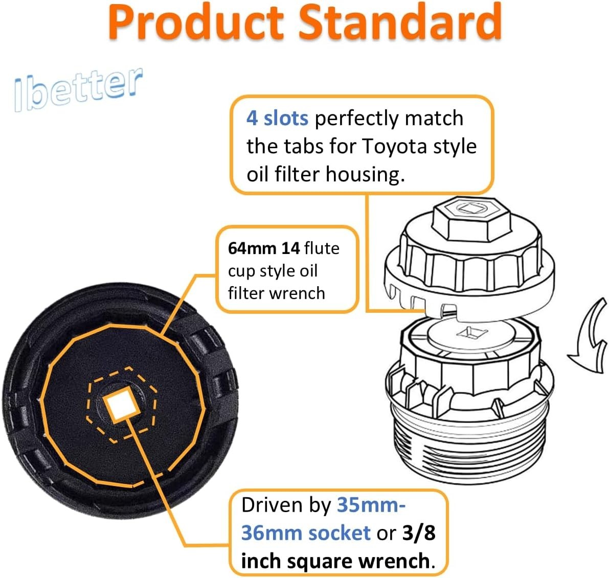 Lightweight 64mm Oil Filter Wrench – Heavy-Duty for Toyota, Lexus Models