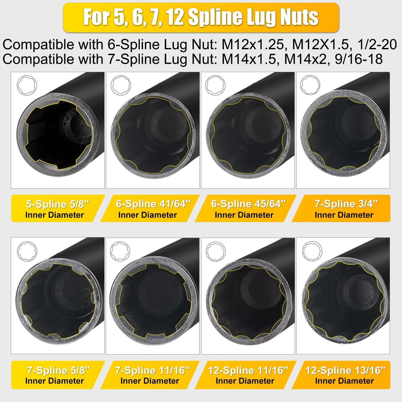 Topec 16Piece Locking Lug Nut Master Key Set | 5, 6, 7, 12 Spline Socket Set,…