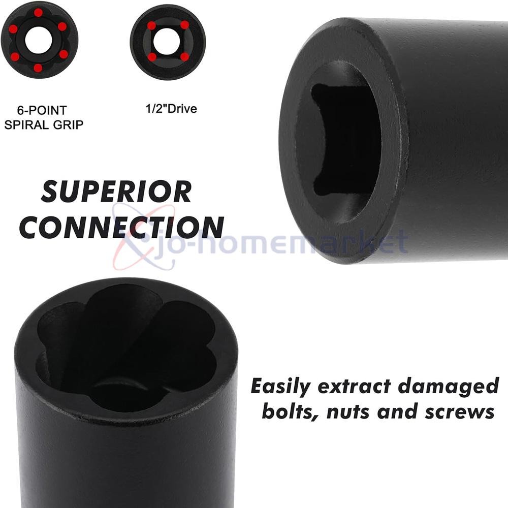 5Pcs Twist Socket 1/2” Drive For Wheel Lug Nut Damaged Removal and Extractor