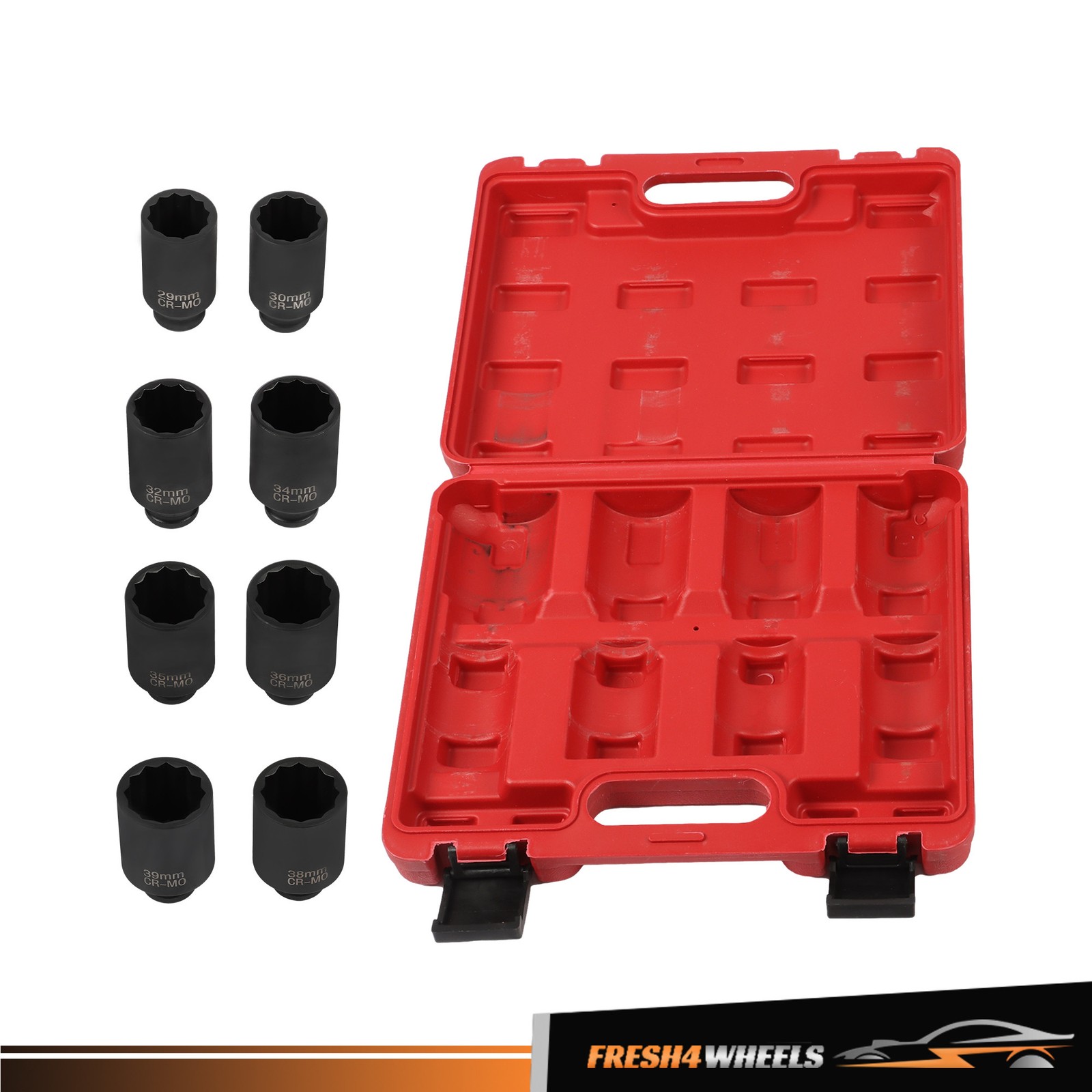 8Pcs 1/2″ Impact Socket Set 12 Point 29-39mm Drive Deep Spindle Axle Nut w/ Box