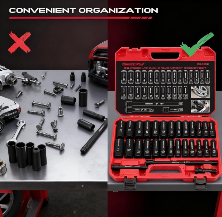 29PACS 1/2″ Drive Impact Socket Set SAE Metric Deep Shallow CR-V with Extensions