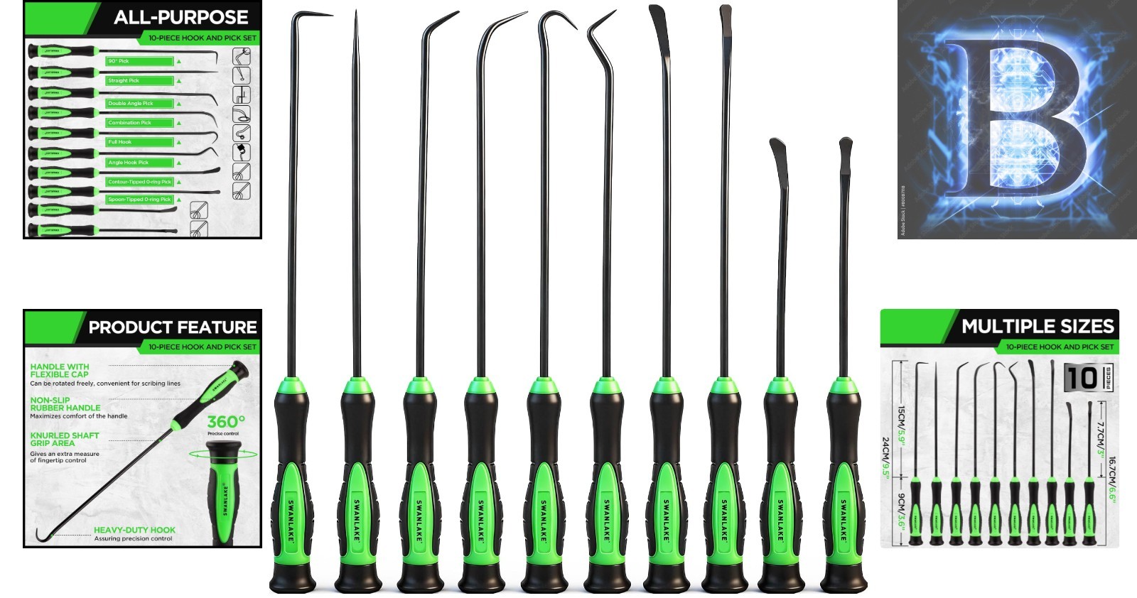 SWANLAKE 10-Piece Automotive Pick Tool Set – Durable CR-V Steel, Ergonomic Grip