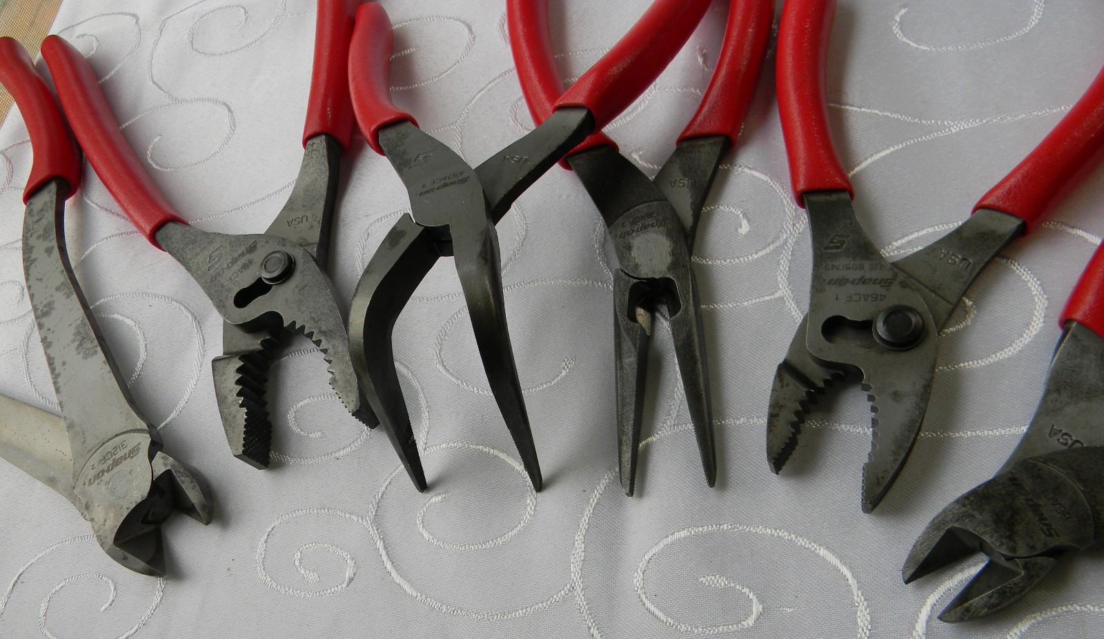 SNAP-ON 6PC RED VINYL GRIP SLIP JOINT, NEEDLE NOSE, DIAGONAL PLIER SET USA MADE