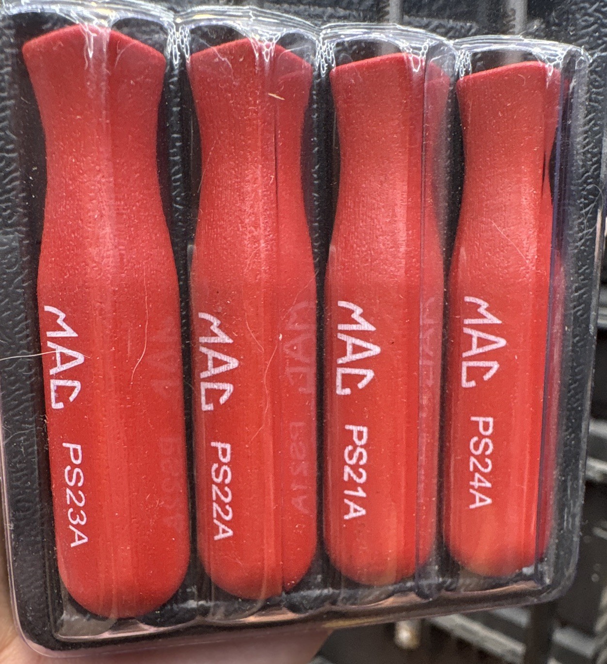 Mac Tools 4-piece Mini Pick Set (part numbers PS21A, PS22A, PS23A, and PS24A)