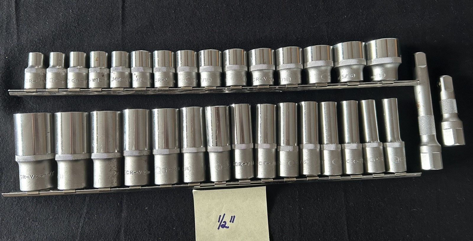 79 Pc Socket/Ext Lot Rails Chrome Vanadium CR-V 1/2” 3/8” & 1/4”Drive SAE Metric