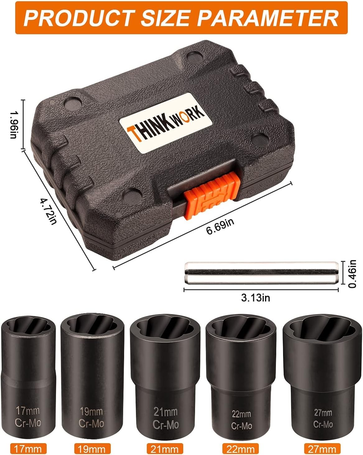 6-Piece 1/2-Inch Drive Lug Nut Removal Tool Set for Stripped & Rusted Bolts