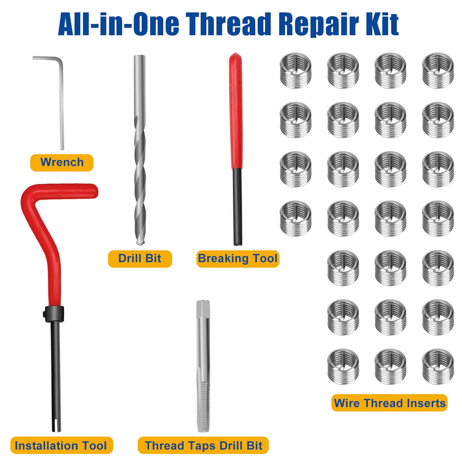 M8X1.25 Thread Repair Kit 30 Piece Helicoil Compatible 6mm Damaged Threads