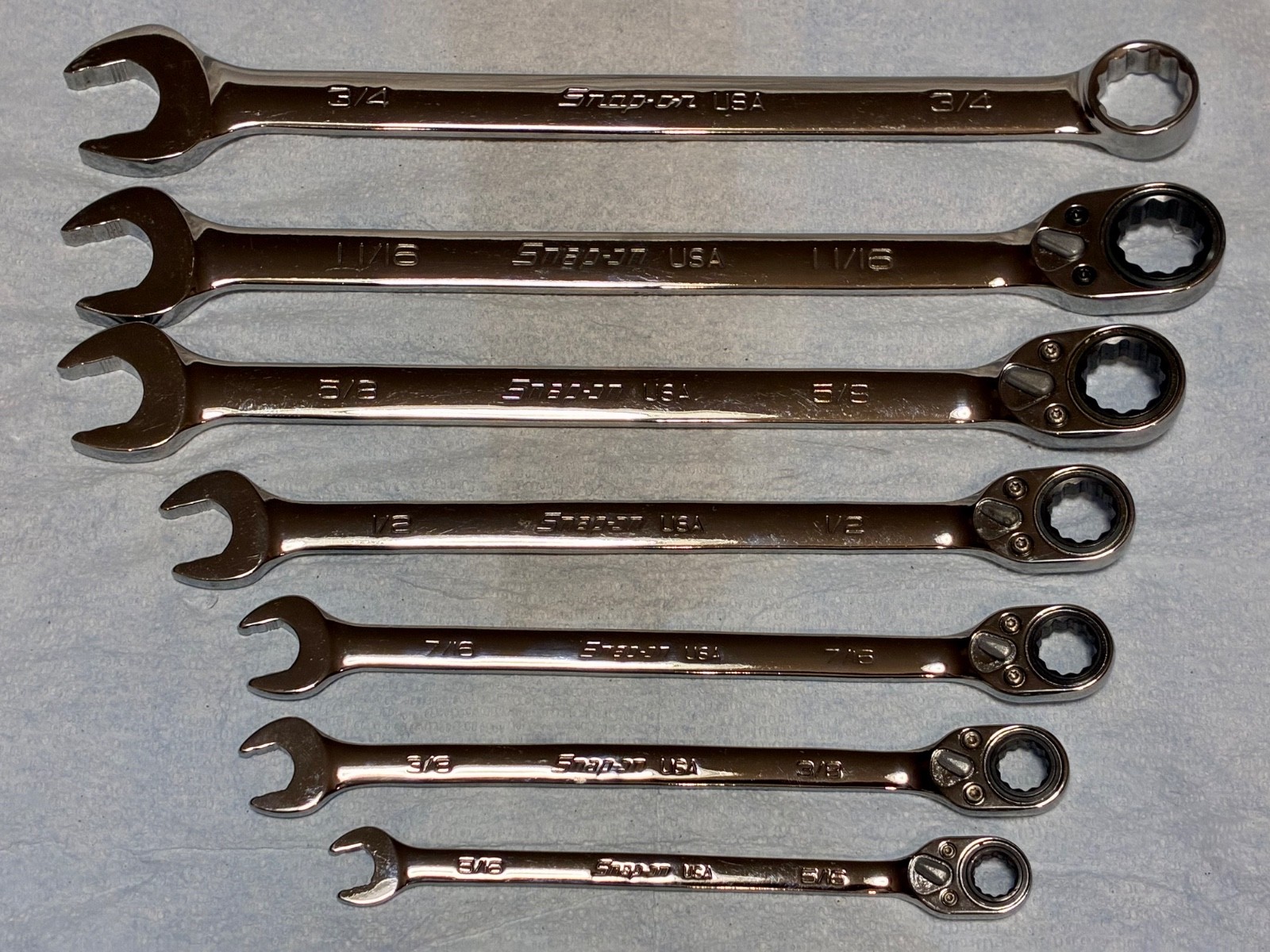 Snap-on SAE Combination Wrench 7pc Set SOXRR SOEX Flank Drive No Initials A&P