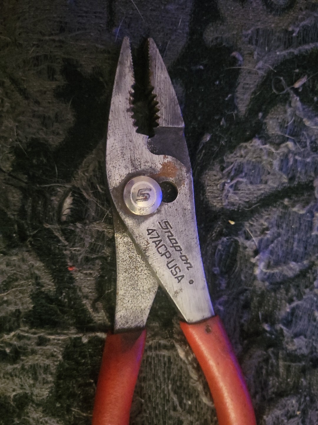 Snap on 47ACP Slip Joint Pliers Soft Grip Long Nose 7.5″ Red USA