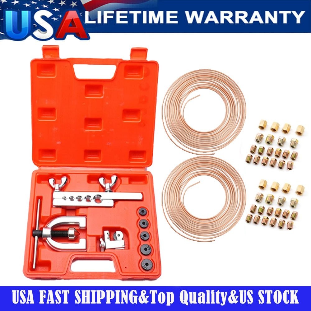 Racewill 25FT 3/16 + 1/4 Copper Coated Brake Line & Double & Single Flaring Tool