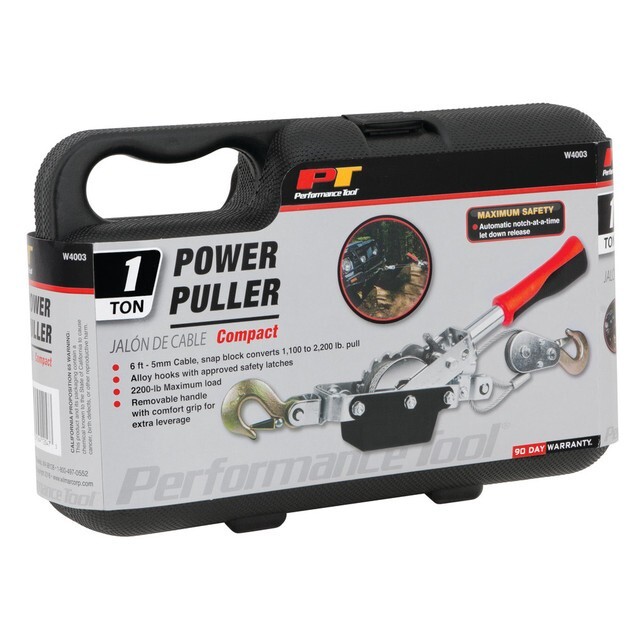 Performance Tool W4003 1 Ton Hand Power Puller with Case Portable Compact Tool