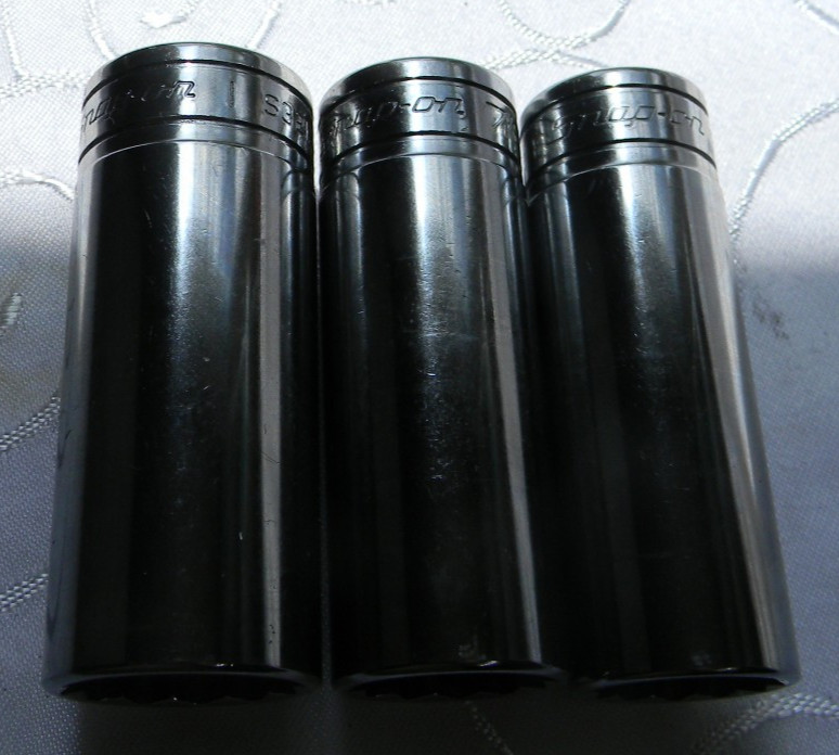 SNAP-ON 1/2″ DR 3PC SAE 12PT DEEP CHROME SOCKETS 13/16″ S261, 7/8″ S281, 1″ S321