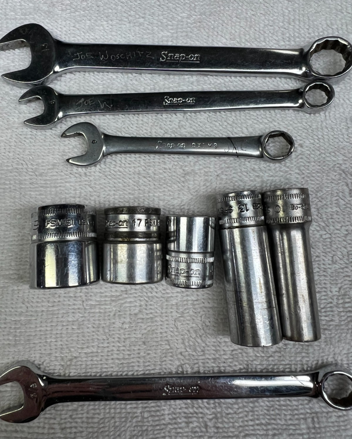 Snap on Combo Wrenches and 3/8 sockets Deep/standard SAE/Metric Lot of 10